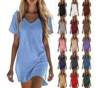 Musselin Kleid Damen Sommer Baumwolle Leinenkleid Oversized Leinen Sommerkleid Leicht Luftige Strandkleid Kurzarm V-Ausschnitt Blusenkleid Locker Casual Shirtkleid Elegant Einfarbig Partykleid S-5XL