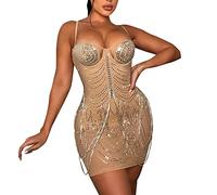 Musselin Kleid Enge Sling Quaste Sexy Mesh Hot Short Low Cut Drill Dress