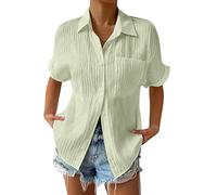 Musselin Oberteile Damen Sommer - Bluse Damen Elegant Hemd T Shirt Kurzarm Große Größen Tunika Top Blusenshirt Locker Lässig Knopfleiste mit Brusttasche Hemdbluse Blusen & Tuniken für Frauen