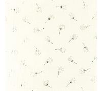 Musselin PUSTI-Meterware Stoffe, Motiv Löwenzahn in Silber, Kleiderstoff, Nähen mit Design, 50 cm Schritte-Meterware (Off Weiß-350-PUSTI)