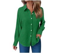 Musselin Schlafanzug Damen Musselin Bluse Damen Langarm - Aus Baumwollmix (60 %) mit Knopfleiste, Strukturierter Stoff, Umlegekragen - Locker & Bequem für Alltag, Büro, Outdoor Grün