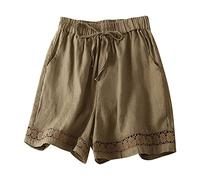 Musselin Shorts Damen Kurze Hosen Mode Leicht Lässige Shorts Mit Taschen Bermuda Kurze Hose Mit Kordeln Leinen Mix Regular Fit Bermuda Shorts Outdoor Wandern Shorts Gym Shorts Damen
