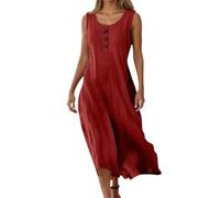 Musselin Sommerkleid Damen Lang Sommer Leinen Kleid Ärmellose Leinenkleid mit V-Ausschnitt Leicht Luftig Sommerkleider Strandkleid Elegant Maxikleid für Frauen Freizeitkleid Leinenkleider