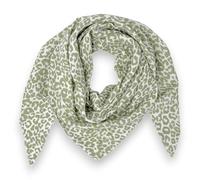 Musselin Tuch Damen Leo Dreieck Made Italy 195 x 72 cm Herbst Winter Halstuch leoprint Schal Baumwolle (Weiß-Grün)