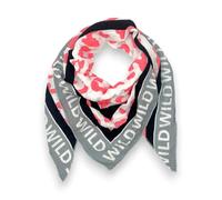 Musselin Tuch Damen mit Herzen & Love-Schrift - Dreieckstuch aus Baumwolle mit Leo-Print - weiches Halstuch, atmungsaktiv & leicht (Grau-Wild)