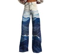 Must Haves Aesthetic Boyfriend Jeans Damen Wide Leg Pants Woman High Waist Floral Patterned Pants Lightweight Loose Fit Casual Colorful Trouser Imitation Jeans Hose E Girl Blitzangebote