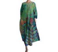 Must Haves Aesthetic Kleid Damen Langarm Sommer Kleider Lang Freizeit Lose Sommerkleid Boho Maxikleid Elegant Drucken Rundhals Strandkleid mit Taschen Kleid midi Damen festlich Langarm