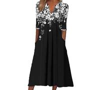 Must Haves Aesthetic Labor Day Sommerkleider Damen 2025 Europäischen Und Amerikanischen Frauen V Ausschnitt Böhmischen Druck DREI Ärmel Kleid A Linie Festlich Blitzangebote des Tages Heute