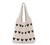 Must Haves Gestrickte Umhängetasche the Tote Bag 36x30cm Gestrickte Tasche Gehäkelte Tragetasche Mit Süßem Herzmuster Häkeltasche Tote Bag Hobo-Tasche Gestrickt für Teenager Und Mädchen (Khaki)