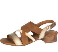 Sandalette MUSTANG SHOES, Damen, Gr. 38, cognacfarben, goldfarben, Lederimitat, vintage, metallic, elegant, Schuhe, Sandalette, Festtagsschuh mit Metallic-Einsätzen (94225858-38) cognacfarben, goldfar