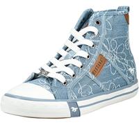 Sneaker MUSTANG SHOES "Winona", Damen, Gr. 40, jeansblau, Textil, Schuhe Sneaker, High Top-Sneaker, Schnürboots mit Blüten-Stickerei (86644232-40) jeansblau