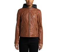 Lederjacke MUSTANG "31020256", Damen, Gr. S, braun (cognac), Obermaterial: 100% Lammleder / Innenfutter: 55% Baumwolle, 45% Polyester / Ärmelfutter: 100% Polyester / Kapuze: 55% Baumwolle, 45% Polyest