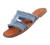 Pantolette MUSTANG SHOES, Damen, Gr. 41, blau (jeansblau), Textil, modisch, Schuhe, Flats, Sandale im Jeans-Look mit Strass-Steinchen verziert (29300068-41) jeansblau