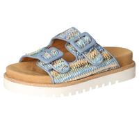 MUSTANG Damen Pantolette Schnalle Plateau Bastoptik 1461-705, Größe:38 EU, Farbe:Blau