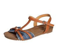 MUSTANG Damen Sandale T-Steg Schnalle Kreuzriemen 1307-814, Größe:39 EU, Farbe:Blau