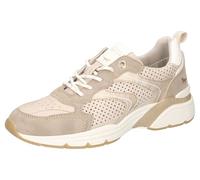 Sneaker MUSTANG SHOES, Damen, Gr. 37, beige (beige, taupe), Lederimitat, Glitzerstreifen, casual, Schuhe, Slipper, Schnürschuh mit modischer Lochung (36731662-37) beige, taupe