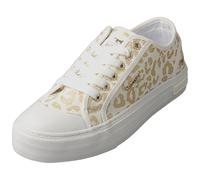 MUSTANG Damen Schuhe Sneakers mit Leopardmuster Low-Top Canvas Schnürschuhe Stoffschuhe 26M0232009 White-Gold (00563) 40
