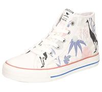 MUSTANG Damen Sneaker High Top Denim Stoff Blumen Tier Muster 1272-501, Größe:42 EU, Farbe:Weiß