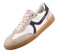 Sneaker MUSTANG SHOES, Damen, Gr. 39, beige, schwarz, sanftes weiß, Lederimitat, kontrastfarbene Details, casual, Schuhe, Retro Sneaker, Schnürschuh mit Kontrastbesätzen (76252920-39) beige, schwarz, 