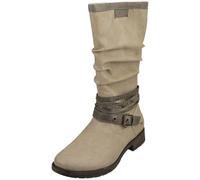 Winterstiefel MUSTANG SHOES "Elfi", Damen, Gr. 40, Normalschaft, beige, Lederimitat, used, Schuhe Winterstiefel, Stiefel mit Zierriemchen und Blockabsatz (78679805-40) beige