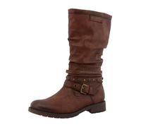 MUSTANG Damenstiefel Elfi Normalschaft Lederimitat cognac mit Zierriemchen & Blockabsatz Gr. 41