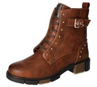 MUSTANG Damen Stiefelette Nieten Schnürboot Riemen mit Schnalle 1443-505, Größe:39 EU, Farbe:Braun