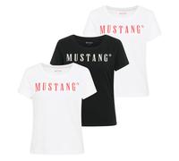MUSTANG Damen T-Shirt 3er Pack - Alma, Baumwolle, Rundhals, Logo 2xWeiß/Schwarz L