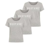 MUSTANG Damen T-Shirt 3er Pack - Alma, Baumwolle, Rundhals, Logo Grau XS