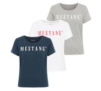 MUSTANG Damen T-Shirt 3er Pack - Alma, Baumwolle, Rundhals, Logo L Mehrfarbig