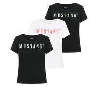 MUSTANG Damen T-Shirt 3er Pack - Alma, Baumwolle, Rundhals, Logo 2xSchwarz/Weiß L