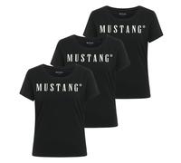 MUSTANG Damen T-Shirt 3er Pack - Alma, Baumwolle, Rundhals, Logo S Schwarz