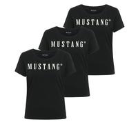 MUSTANG Damen T-Shirt 3er Pack - Alma, Baumwolle, Rundhals, Logo Schwarz M