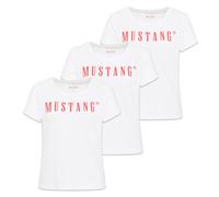 MUSTANG Damen T-Shirt 3er Pack - Alma, Baumwolle, Rundhals, Logo Weiß XS