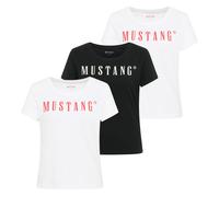 MUSTANG Damen T-Shirt 3er Pack - Alma, Baumwolle, Rundhals, Logo 2xWeiß/Schwarz XL