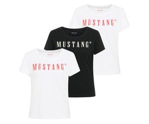 MUSTANG Damen T-Shirt 3er Pack - Alma, Baumwolle, Rundhals, Logo XS Mehrfarbig