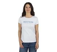 MUSTANG Damen T-Shirt Rundhals O-Neck Basic Kurzarm Logo Print Sommer Shirt 100% Baumwolle Weiß Blau Grün Rot S M L XL XXL, Größe:S, Farbe:Hellblau (1014030-5022)