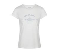 MUSTANG Damen T-Shirt Rundhals O-Neck Basic Kurzarm Logo Print Sommer Shirt 100% Baumwolle Weiß Blau Grün Rot S M L XL XXL, Größe:L, Farbe:Weiß (1014031-2045)