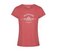 MUSTANG Damen T-Shirt Rundhals O-Neck Basic Kurzarm Logo Print Sommer Shirt 100% Baumwolle Weiß Blau Grün Rot S M L XL XXL, Größe:M, Farbe:Coral (1014031-8142)