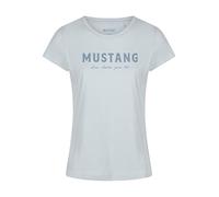 MUSTANG Damen T-Shirt Rundhals O-Neck Basic Kurzarm Logo Print Sommer Shirt 100% Baumwolle Weiß Blau Grün Rot S M L XL XXL, Größe:L, Farbe:Hellblau (1014030-5022)