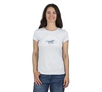 MUSTANG Damen T-Shirt Rundhals O-Neck Basic Slim Fit Kurzarm Logo Print Sommer Shirt 100% Baumwolle Weiß Blau Grün Rot S M L XL XXL, Größe:XL, Farbe:Hellblau (1014028-5022)