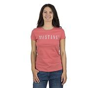 MUSTANG Damen T-Shirt Rundhals O-Neck Basic Slim Fit Kurzarm Logo Print Sommer Shirt 100% Baumwolle Weiß Blau Grün Rot S M L XL XXL, Größe:XXL, Farbe:Coral (1014023-8142)