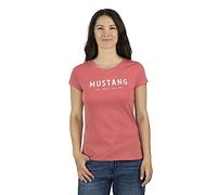 MUSTANG Damen T-Shirt Rundhals O-Neck Basic Slim Fit Kurzarm Logo Print Sommer Shirt 100% Baumwolle Weiß Blau Grün Rot S M L XL XXL, Größe:S, Farbe:Coral (1014030-8142)