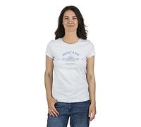 MUSTANG Damen T-Shirt Rundhals O-Neck Basic Slim Fit Kurzarm Logo Print Sommer Shirt 100% Baumwolle Weiß Blau Grün Rot S M L XL XXL, Größe:L, Farbe:Hellblau (1014031-5022)