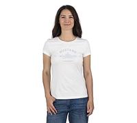MUSTANG Damen T-Shirt Rundhals O-Neck Basic Slim Fit Kurzarm Logo Print Sommer Shirt 100% Baumwolle Weiß Blau Grün Rot S M L XL XXL, Größe:L, Farbe:Weiß (1014031-2045)