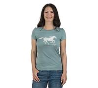MUSTANG Damen T-Shirt Rundhals O-Neck Basic Slim Fit Kurzarm Logo Print Sommer Shirt 100% Baumwolle Weiß Blau Grün Rot S M L XL XXL, Größe:XXL, Farbe:Türkis (1014029-6236)