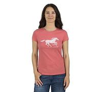 MUSTANG Damen T-Shirt Rundhals O-Neck Basic Slim Fit Kurzarm Logo Print Sommer Shirt 100% Baumwolle Weiß Blau Grün Rot S M L XL XXL, Größe:L, Farbe:Coral (1014029-8142)