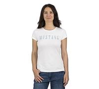 MUSTANG Damen T-Shirt Rundhals O-Neck Basic Slim Fit Kurzarm Logo Print Sommer Shirt 100% Baumwolle Weiß Blau Grün Rot S M L XL XXL, Größe:XL, Farbe:Weiß (1014023-2045)