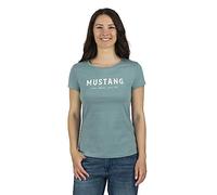 MUSTANG Damen T-Shirt Rundhals O-Neck Basic Slim Fit Kurzarm Logo Print Sommer Shirt 100% Baumwolle Weiß Blau Grün Rot S M L XL XXL, Größe:S, Farbe:Türkis (1014030-6236)