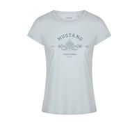 MUSTANG Damen Tshirt Rundhals O-Neck Basic Kurzarm Logo Print Sommer Shirt | 100% Baumwolle Weiß Blau Grün Rot S M L XL XXL