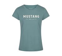 MUSTANG Damen Tshirt Rundhals O-Neck Basic Kurzarm Logo Print Sommer Shirt | 100% Baumwolle Weiß Blau Grün Rot S M L XL XXL